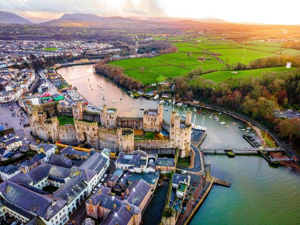 An aerial picture of Caernarfon Castle