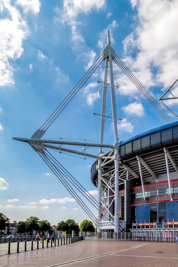 A picture of the walkway in front of the Millennium/Principality Stadium in Cardiff