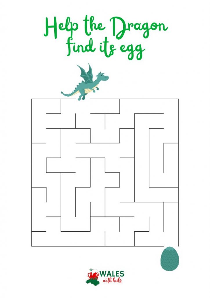 A wales-themed maze activity where you need to help the dragon find its egg