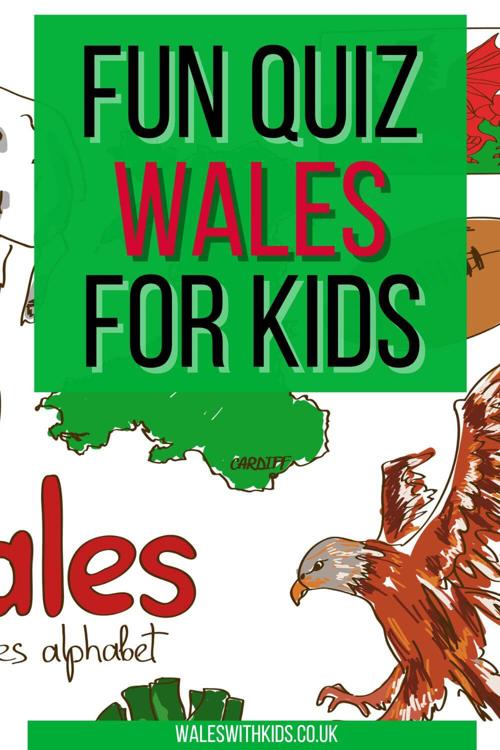 A montage of drawings associated with Wales and text overlay saying fun quiz for kids about Wales
